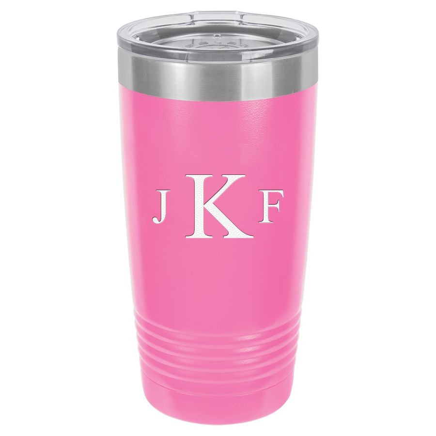 Roman Monogram 20 Ounce Pink Polar Camel Travel Mug