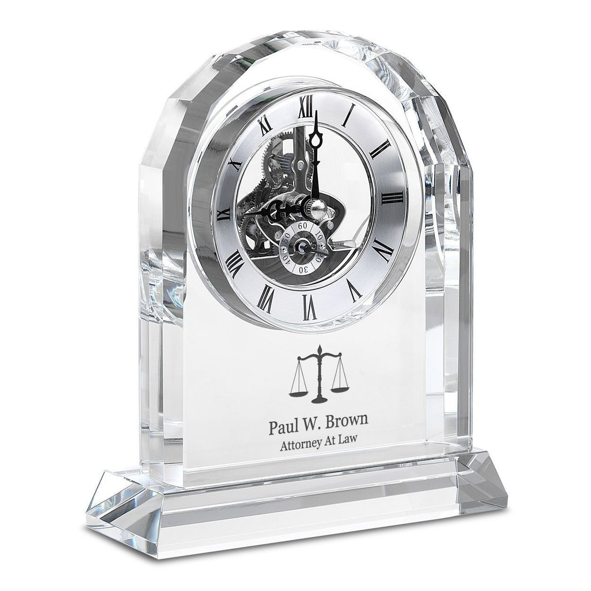 Lawyer Solid Crystal Personalized Quartz Clock With Arched Top