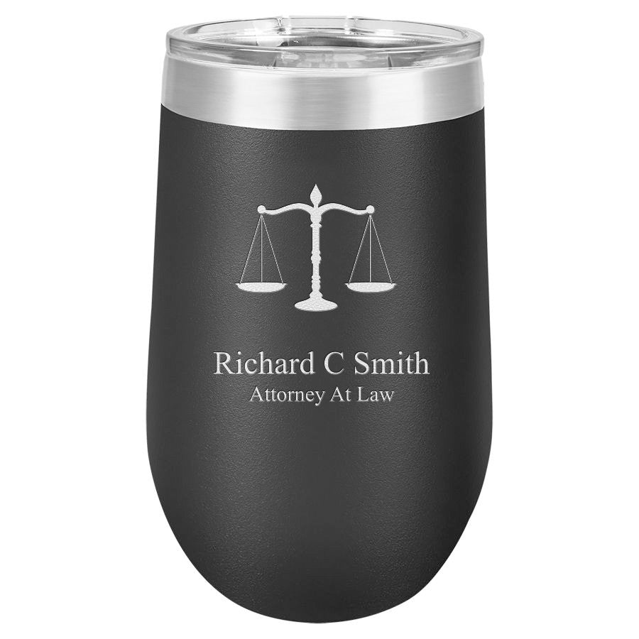 Legal Scales 16 Ounce Black Insulated Stemless Wine Glass