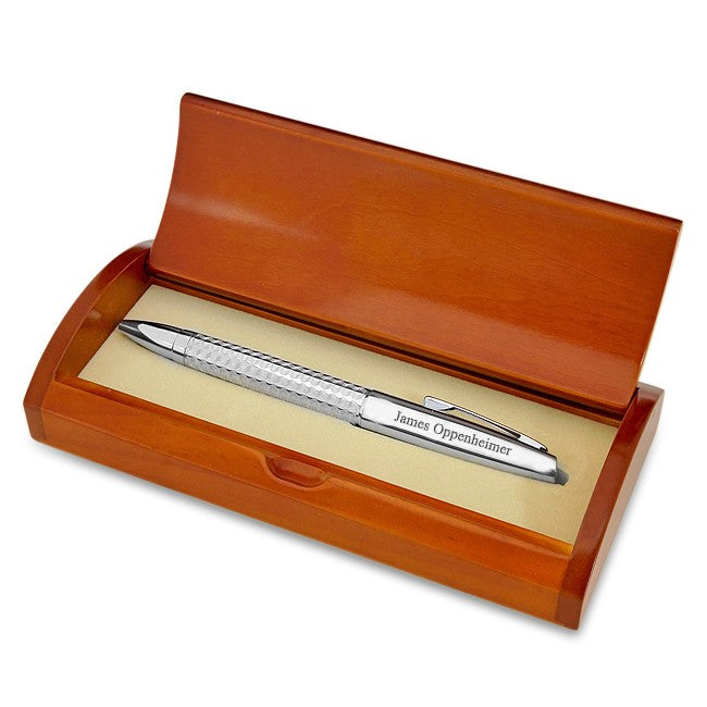 Diamond Cut Personalized Ballpoint Pen with Wood Box - Golf Theme