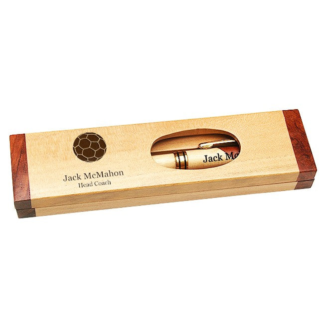 Soccer Themed Laser Engraved Maple & Rosewood Pen and Box Set