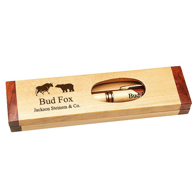 Wall Street Bull & Bear Maple & Rosewood Engraved Pen and Box