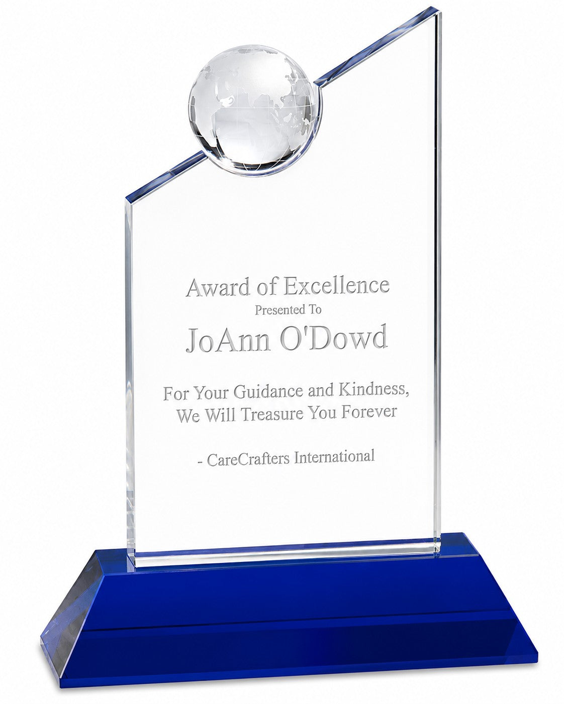 Personalized Crystal Globe with Blue Crystal Base
