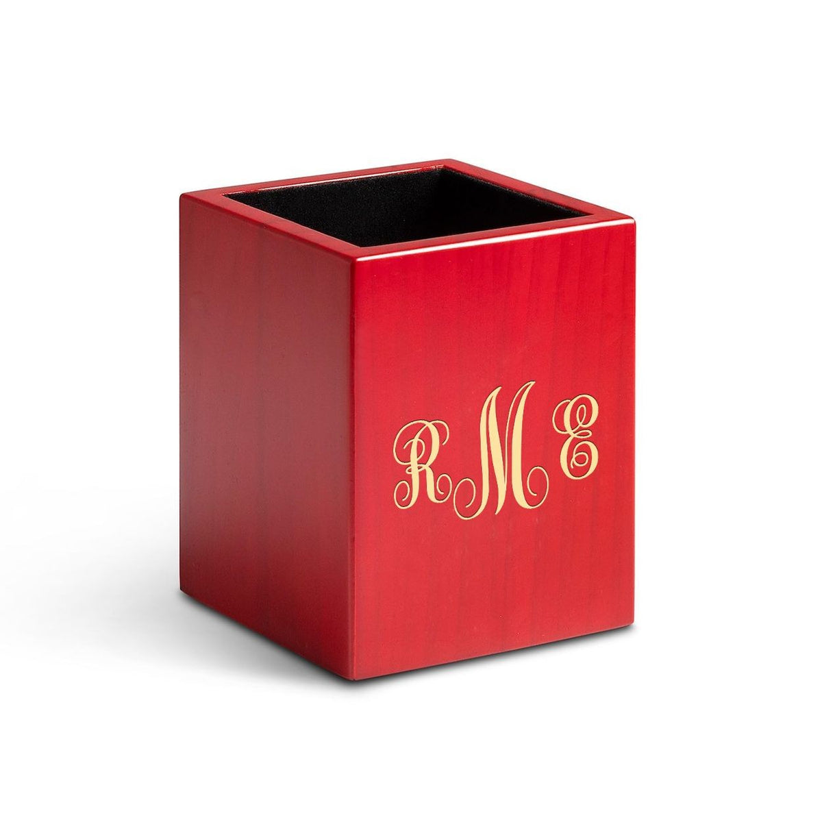 Script Monogram Theme Personalized Rose Finished Wood Pen and Pencil Cup