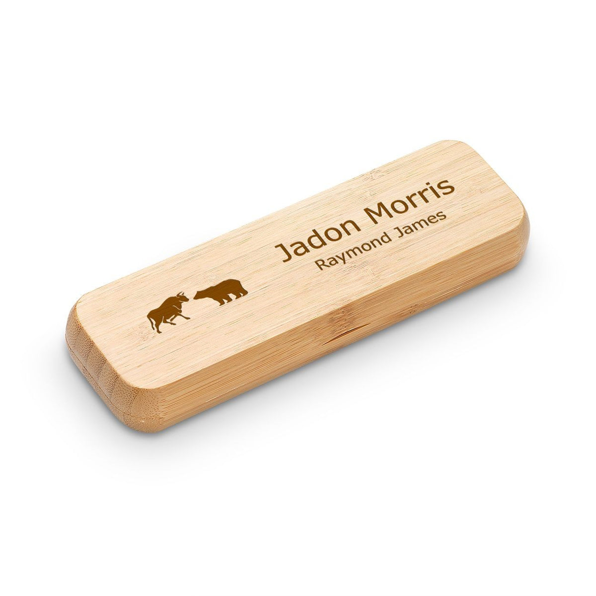 Wall Street Bull & Bear Laser Engraved Bamboo Pen and Box Set