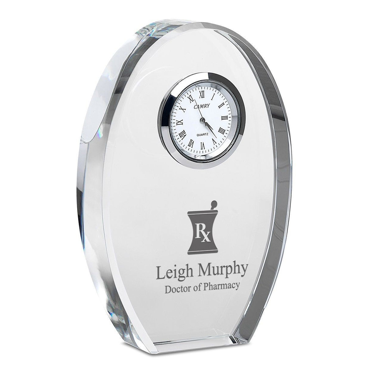 Pharmacist Personalized Oval Crystal Desk Clock