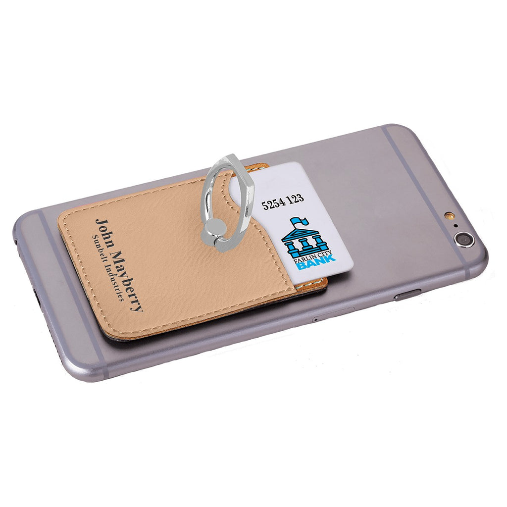Personalized Light Brown Phone Wallet with Ring