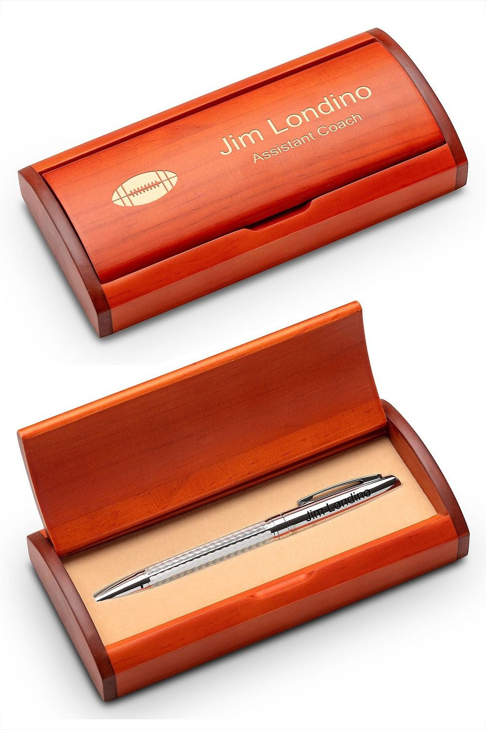 Football Theme Diamond Cut Personalized Ballpoint Pen with Wood Box