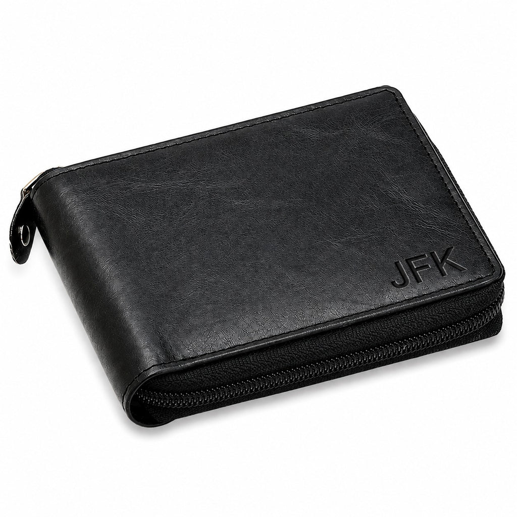 Executive Collection RFID Blocking Black Leather Zipper Wallet