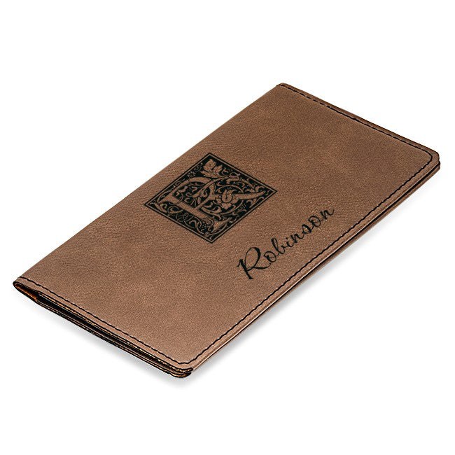 Initial Monogram Dark Brown Checkbook Cover