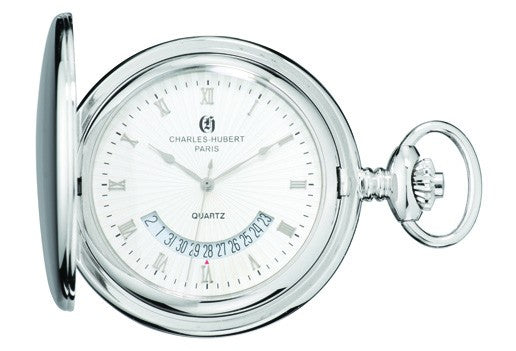 Silver Charles Hubert Pocket Watch & Chain #3900-W - Executive Gift Shoppe
