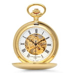 Dual Opening Gold Mechanical Pocket Watch & Chain - Executive Gift Shoppe