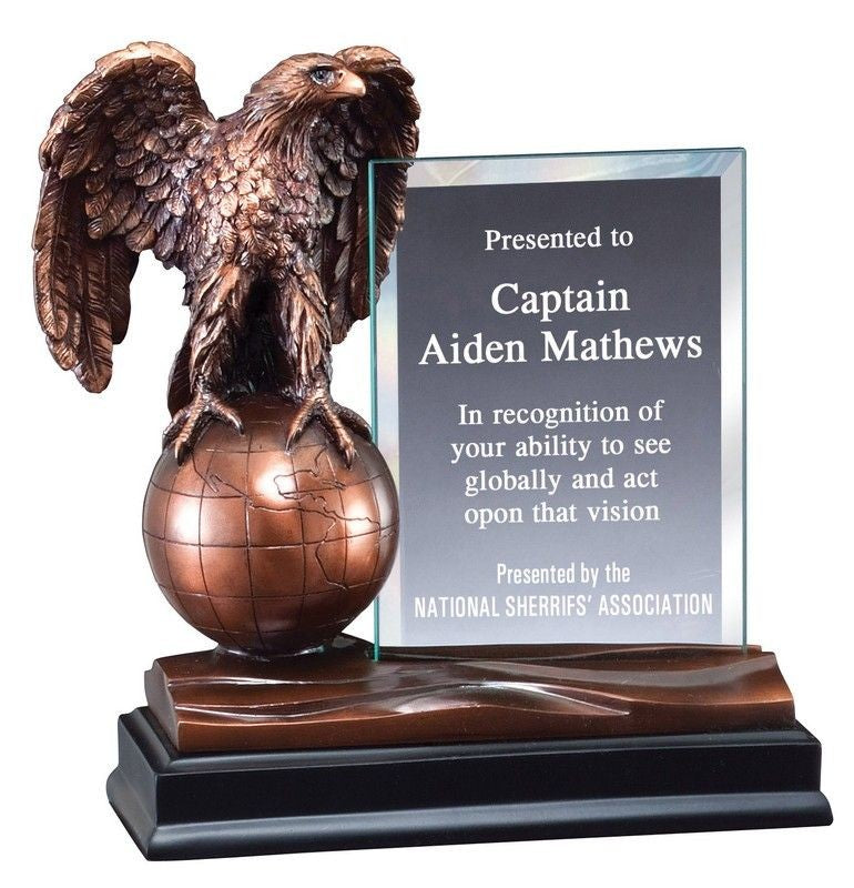American Eagle & Globe Award with Personalized Glass Plate