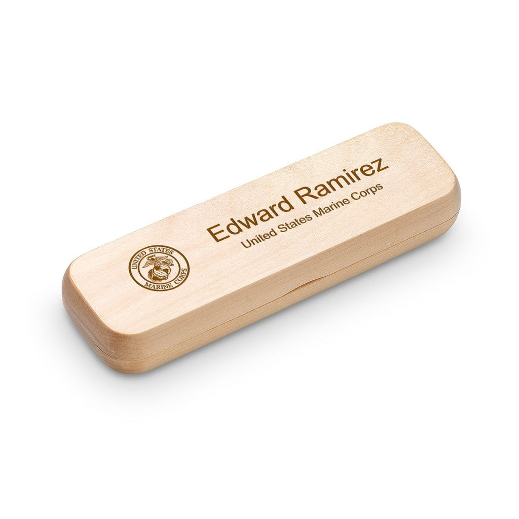 US Marines Theme Laser Engraved Maple Wood Double Pen and Box Set
