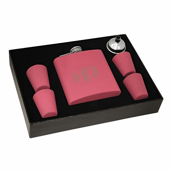 Script Monogram Pink Flask & Shot Cups Gift Set - Executive Gift Shoppe