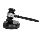 Personalized Black Wood Gavel With Silver Band & Sounding Block