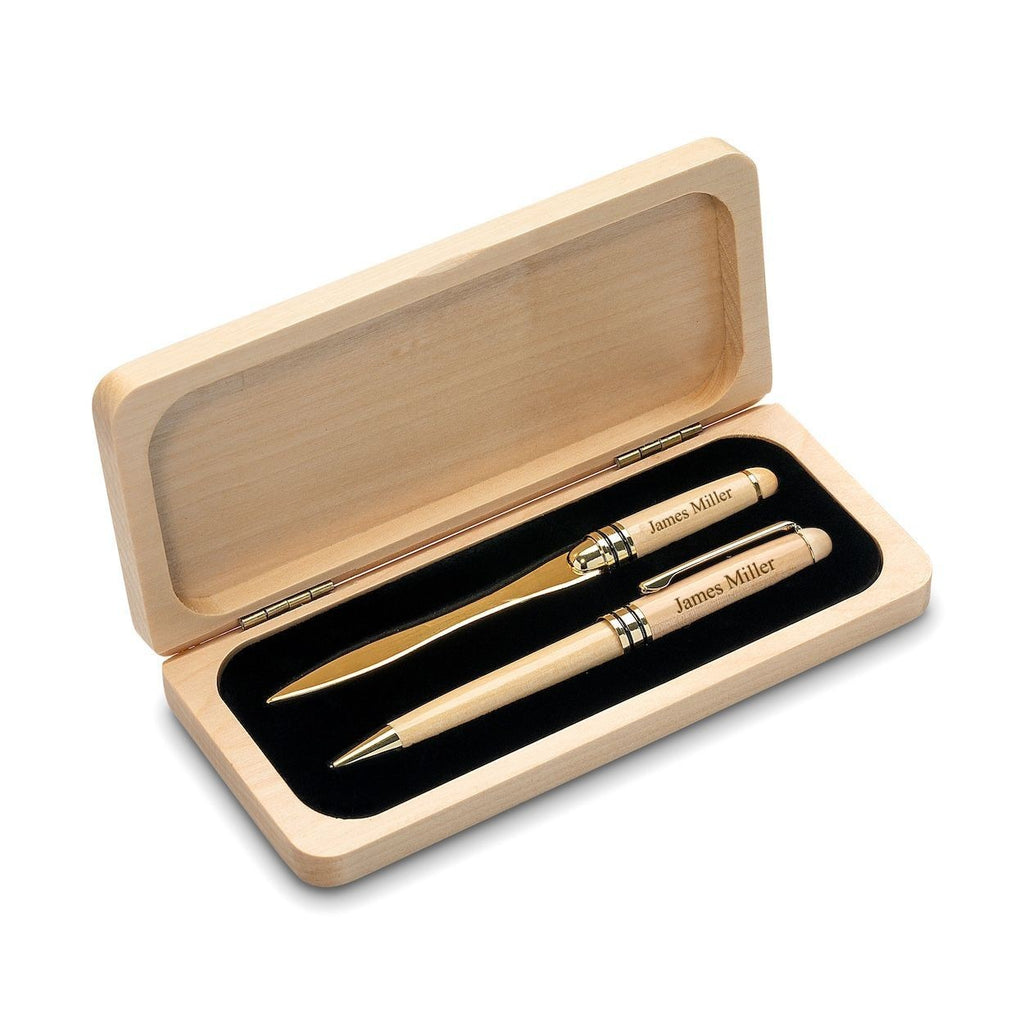 Split Monogram Elegance Collection Personalized Cherrywood Ballpoint Pen & Fountain Pen Set