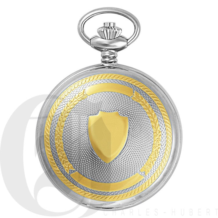 Two Tone Engraved Mechanical Charles Hubert Pocket Watch & Chain #3819 - Executive Gift Shoppe
