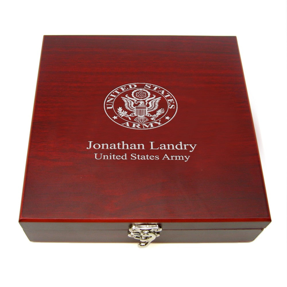 US Army Engraved Flask & Gaming Set - Executive Gift Shoppe