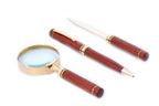 Rosewood & Brass Pen, Letter Opener and Magnifier Gift Set