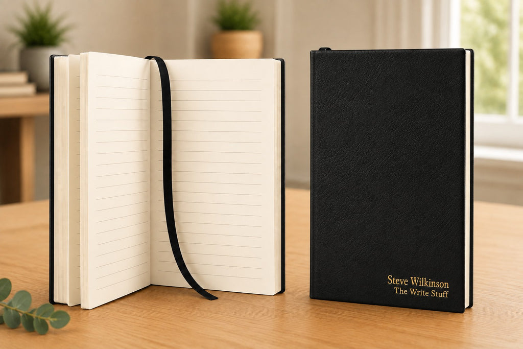 Personalized Black & Gold Journal with Black Satin Bookmark