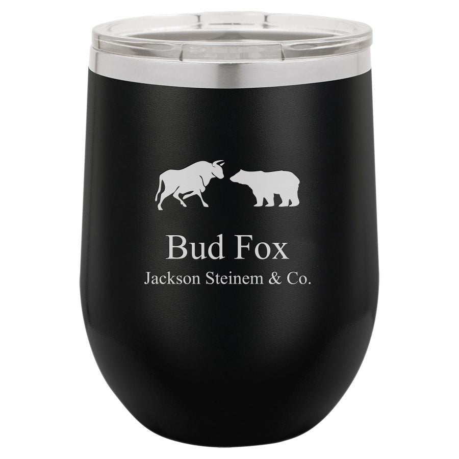 Wall Street Emblem 12 Ounce Black Insulated Stemless Wine Glass