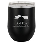 Wall Street Emblem 12 Ounce Black Insulated Stemless Wine Glass