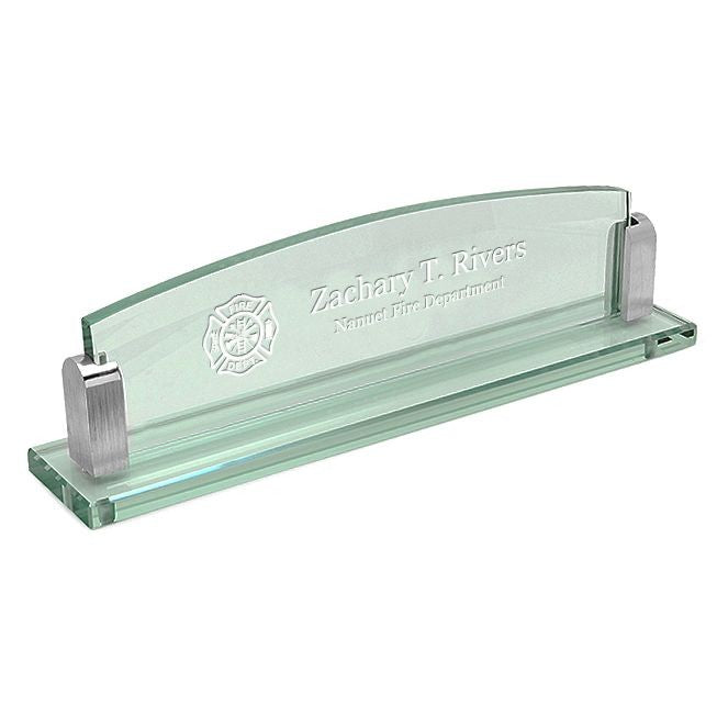 Personalized Firefighter Theme Glass Desktop Name Plate