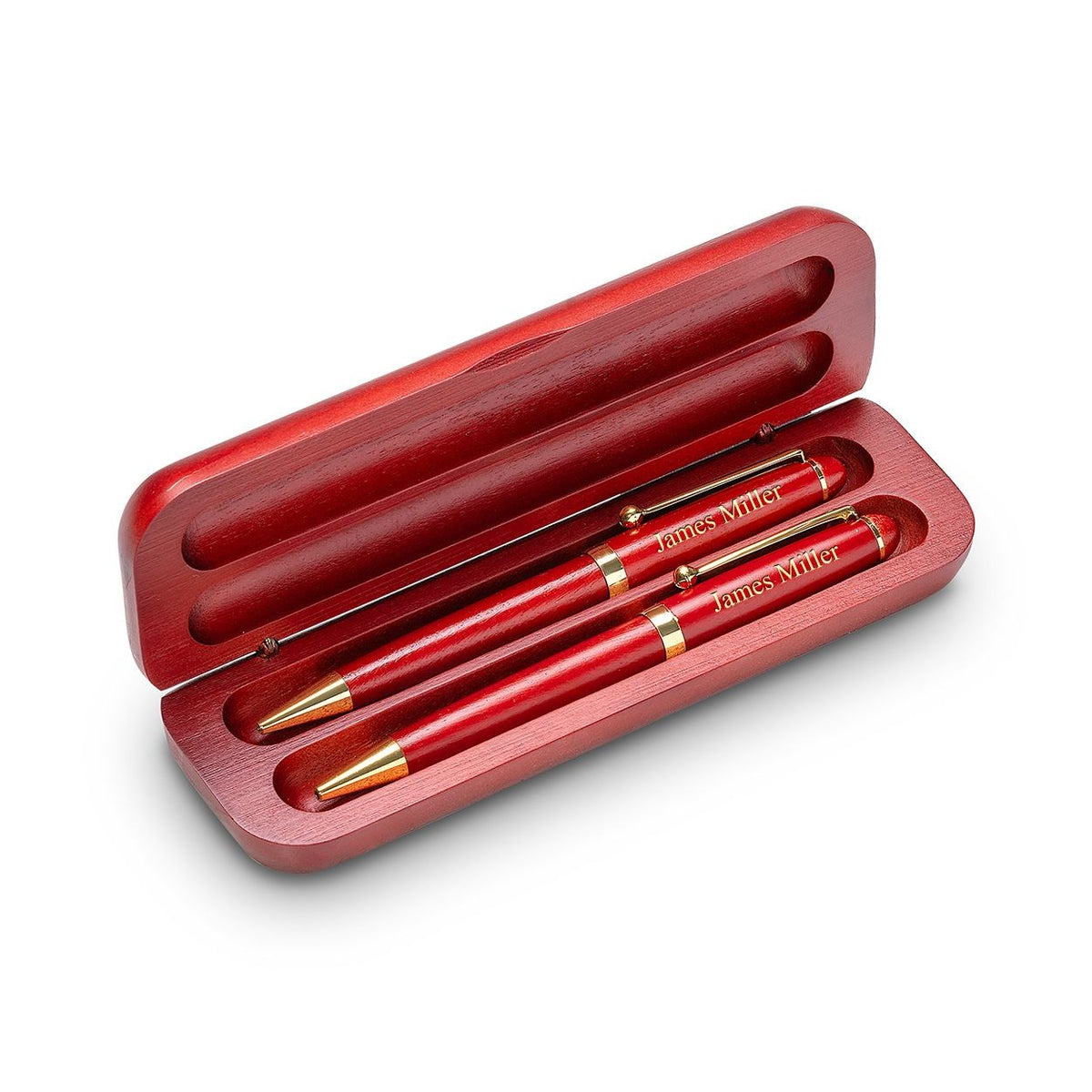 Split Monogram Theme Personalized Cherry Finish Pen and Pencil Set