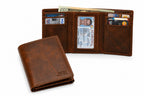 Executive Collection RFID Blocking Brown Leather Trifold Wallet with Center ID Window