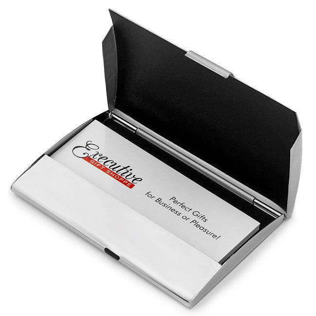Silver Tone Business Card Holder with Three Dot Design - Executive Gift Shoppe