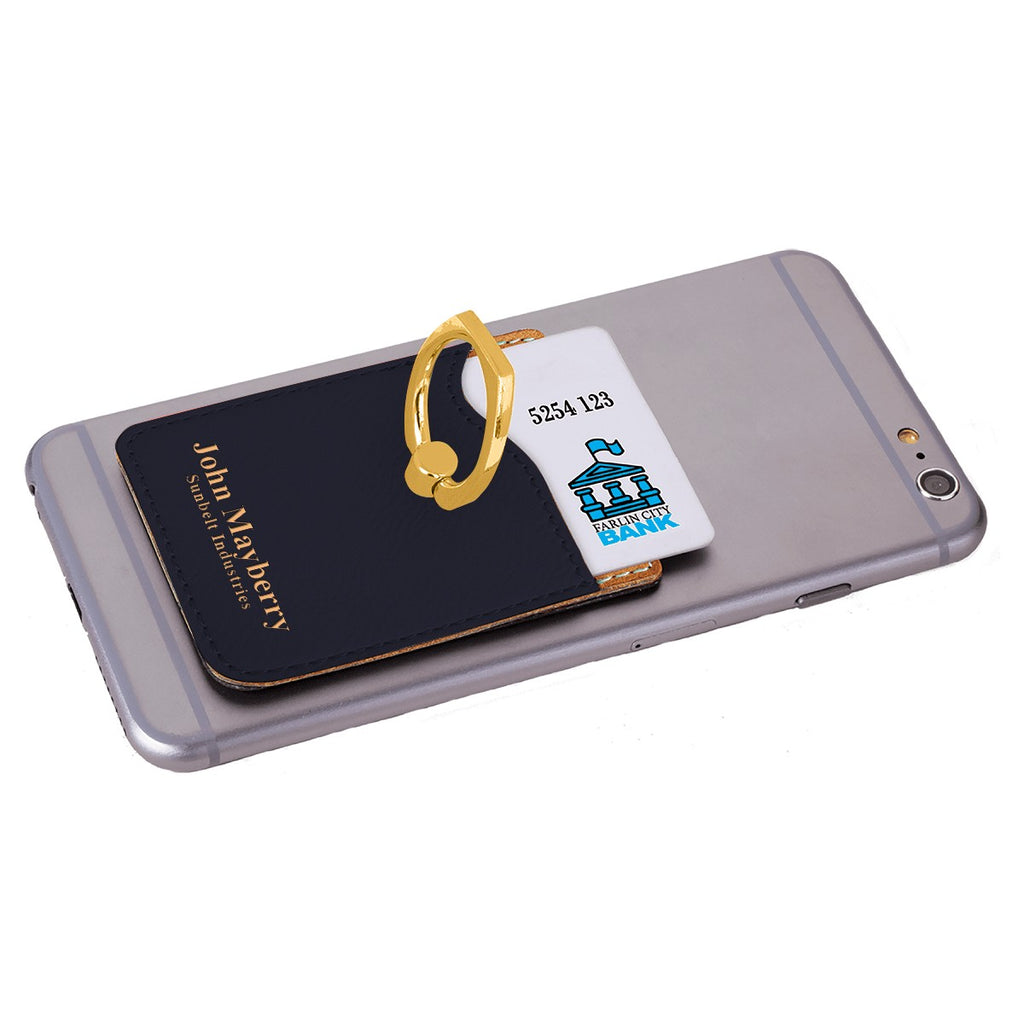 Personalized Black & Gold Phone Wallet with Ring