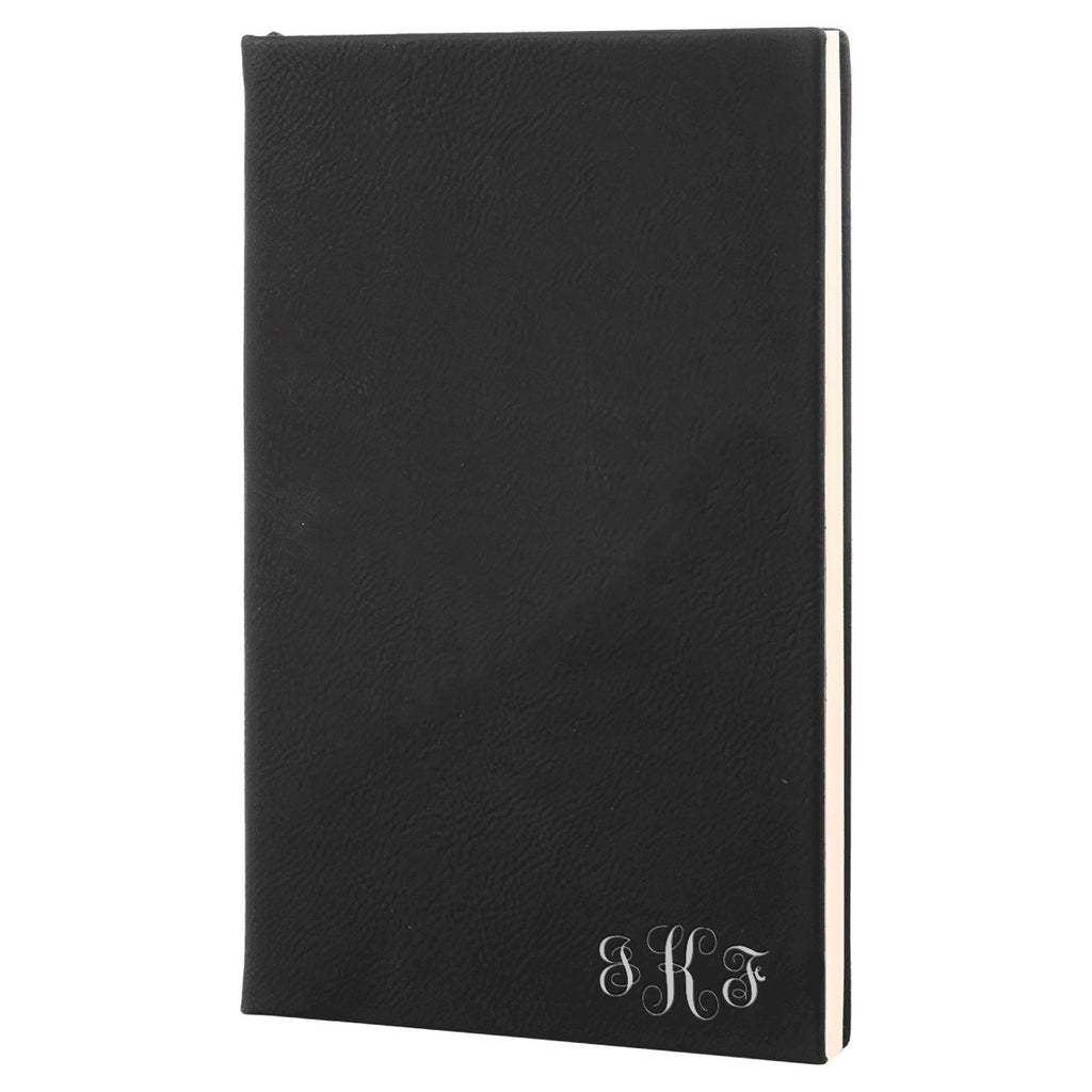 Black & Silver Journal with Black Satin Bookmark with Script Monogram