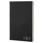 Black & Silver Journal with Black Satin Bookmark with Script Monogram