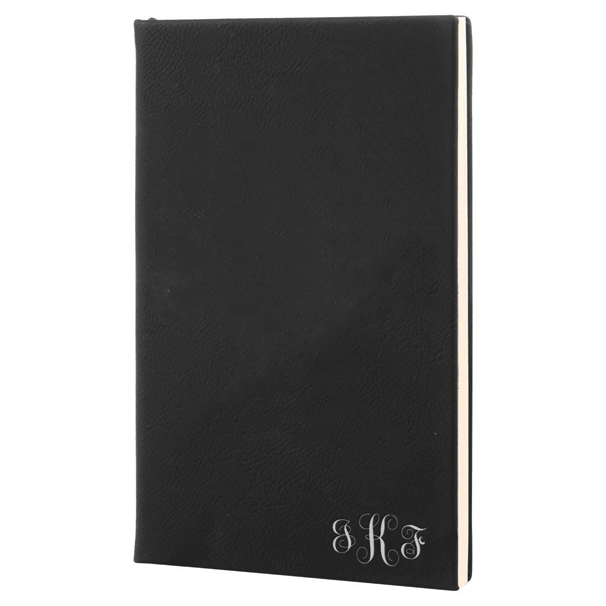 Black & Silver Journal with Black Satin Bookmark with Script Monogram