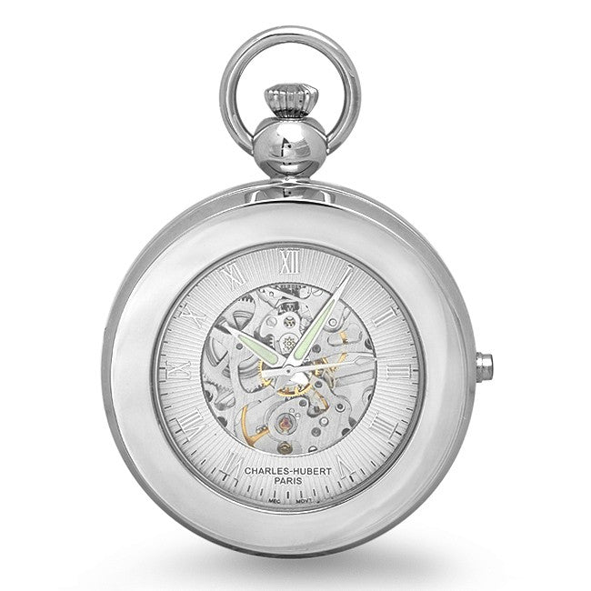 Silver Mechanical Picture Frame Charles Hubert Pocket Watch & Chain #3849 - Executive Gift Shoppe