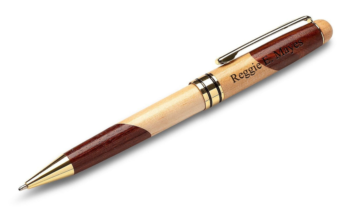 Split Monogram Theme Personalized Maple & Rosewood Engraved Pen and Box
