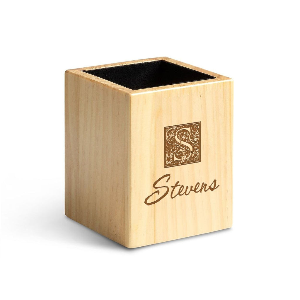 Last Name Monogram Theme Personalized Maple Wood Pen and Pencil Cup