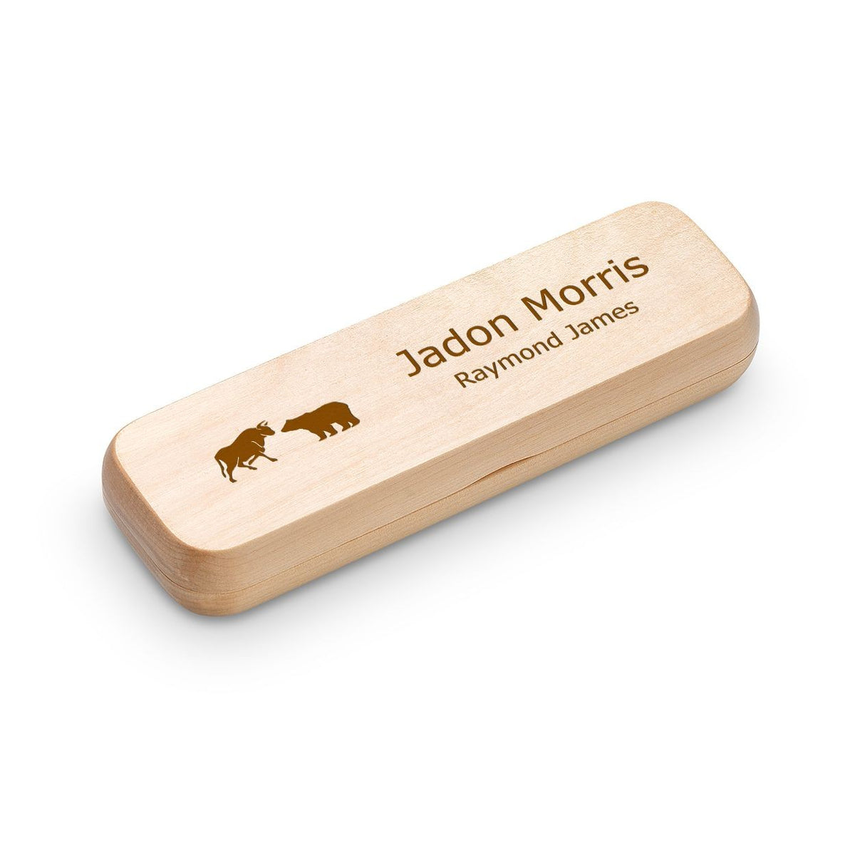 Wall Street Bull & Bear Laser Engraved Maple Wood Double Pen and Box Set