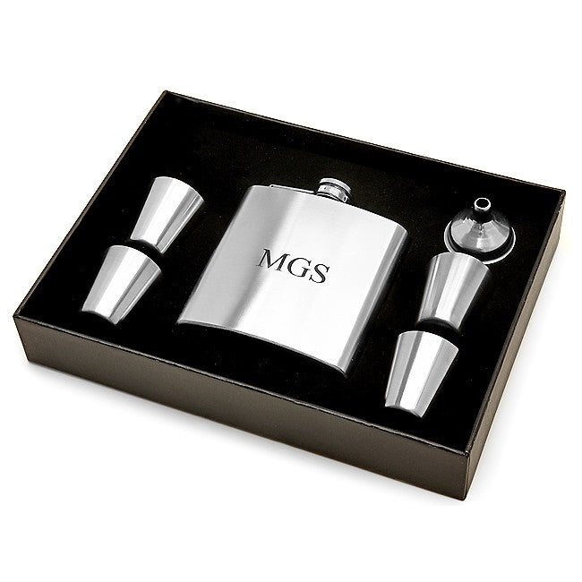 Personalized Steel Flask & Shot Cups Gift Set - Executive Gift Shoppe