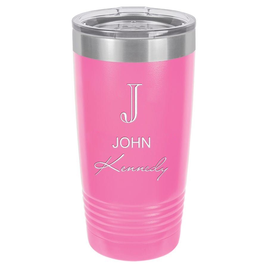 Full Name Monogram 20 Ounce Pink Polar Camel Travel Mug