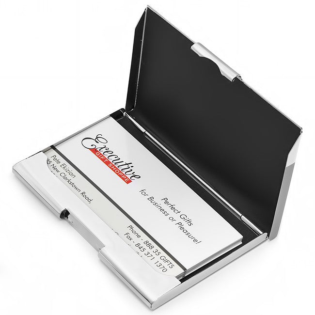 Engine Turned Business Card Holder with Engraved Round Plate - Executive Gift Shoppe