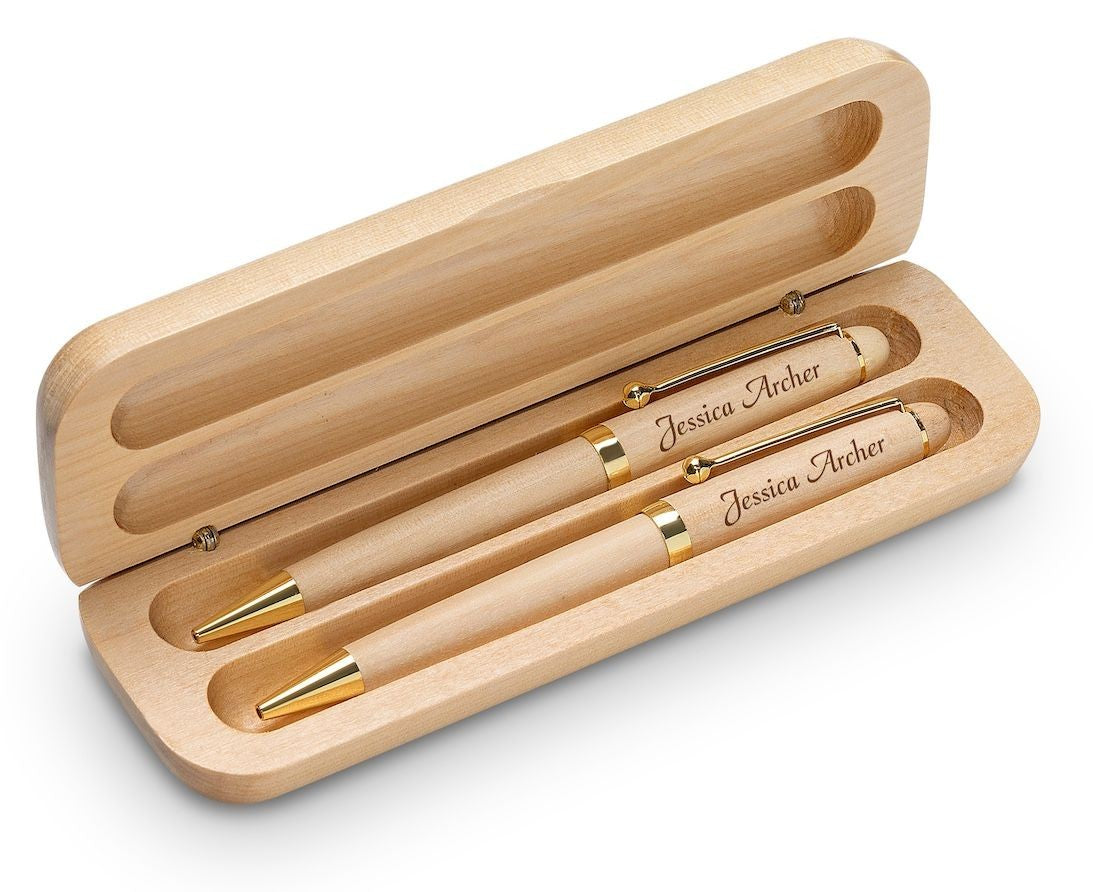 Personalized Maple Wood Pen and Pencil Set
