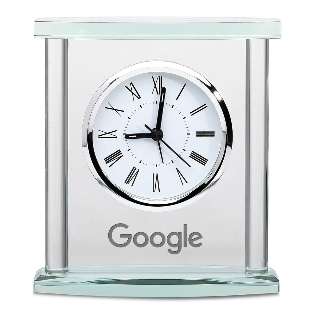 Personalized Glass Clock with Silver Finish Accents - Executive Gift Shoppe