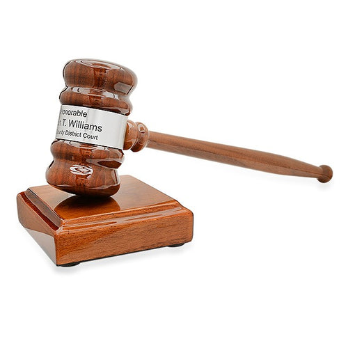 Personalized Walnut Gavel & Sounding Block Gift Set With Silver Band