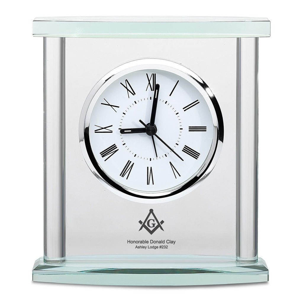 Masonic Personalized Glass Table Clock with Silver Finish Accents