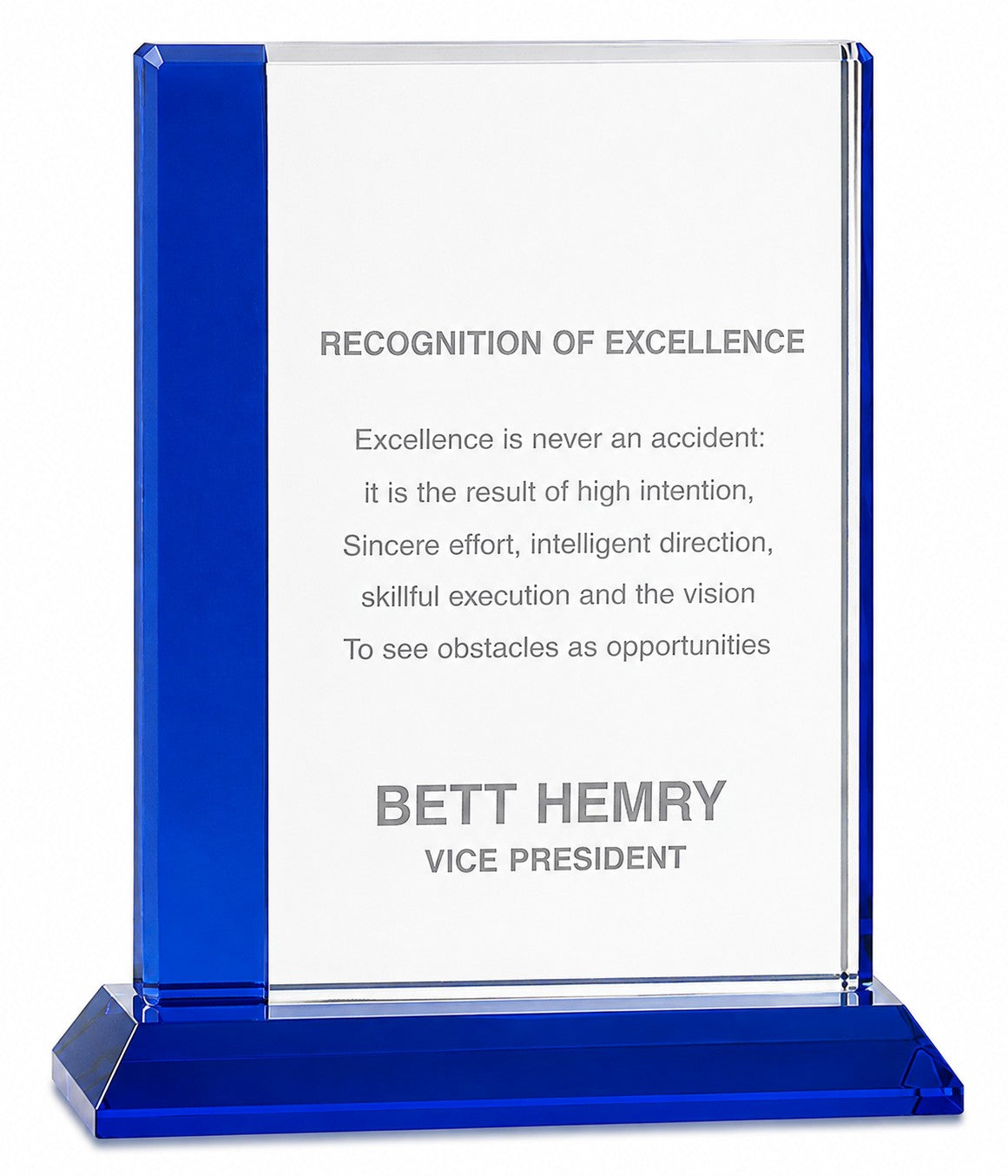 Personalized Blue Edge Crystal Recognition Award