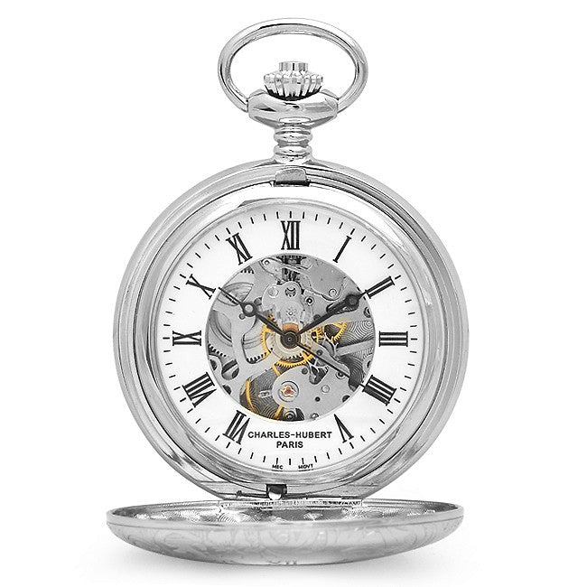 Silver Mechanical Charles Hubert Pocket Watch and Chain #3564 - Executive Gift Shoppe