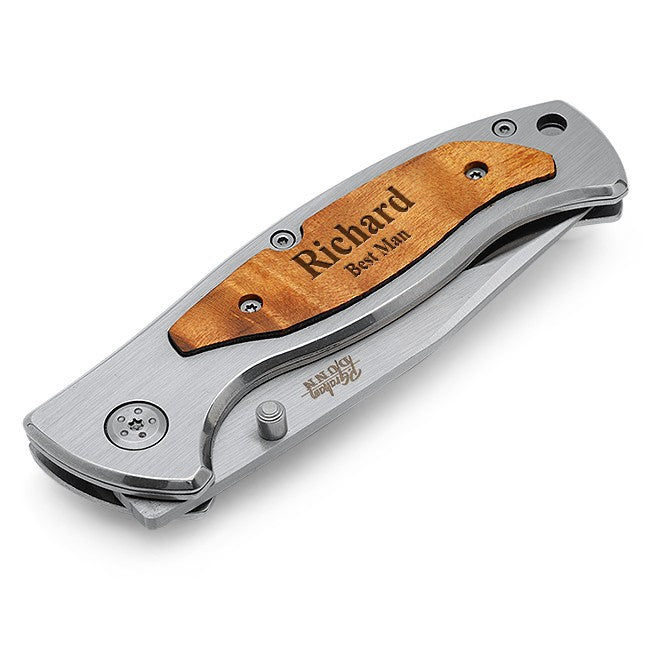 Large Steel & Wood Personalized Lockblade Knife - Executive Gift Shoppe