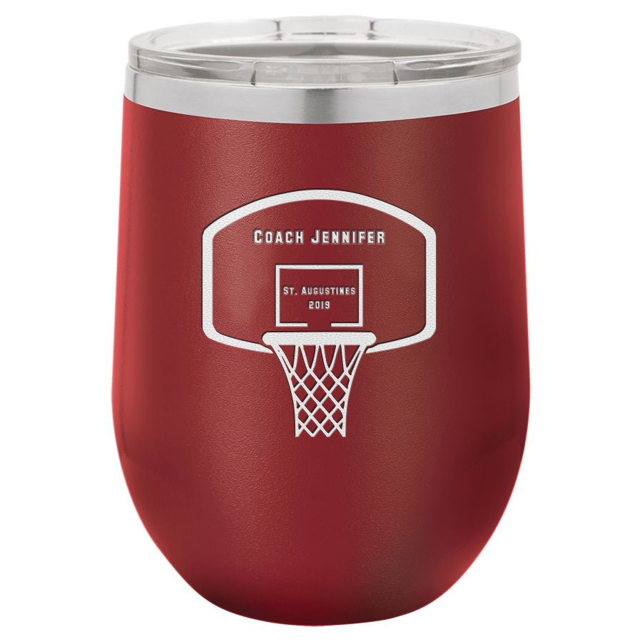 Basketball Coach's Maroon Insulated Stemless Wine Glass